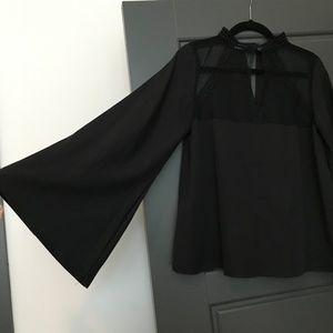 ASOS Black Bell-Sleeve Blouse with Sheer Details